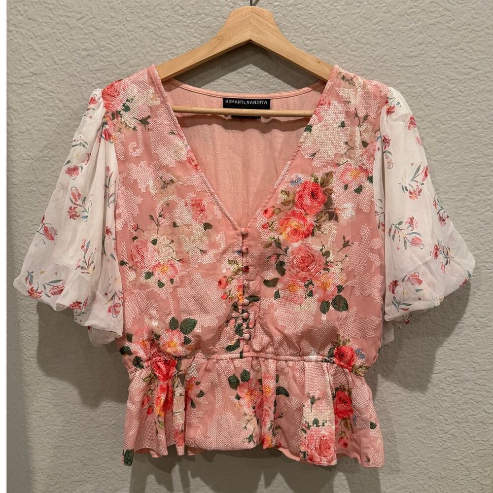 Hemant & Nandita Anthropologie Rose Garden Blouse Size Medium - Picture 10 of 11